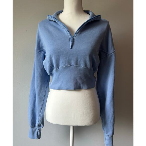 aerie Tops - Offline by Aerie Blue Collared Zip Up Cropped Sweatshirt Athleisure Size M